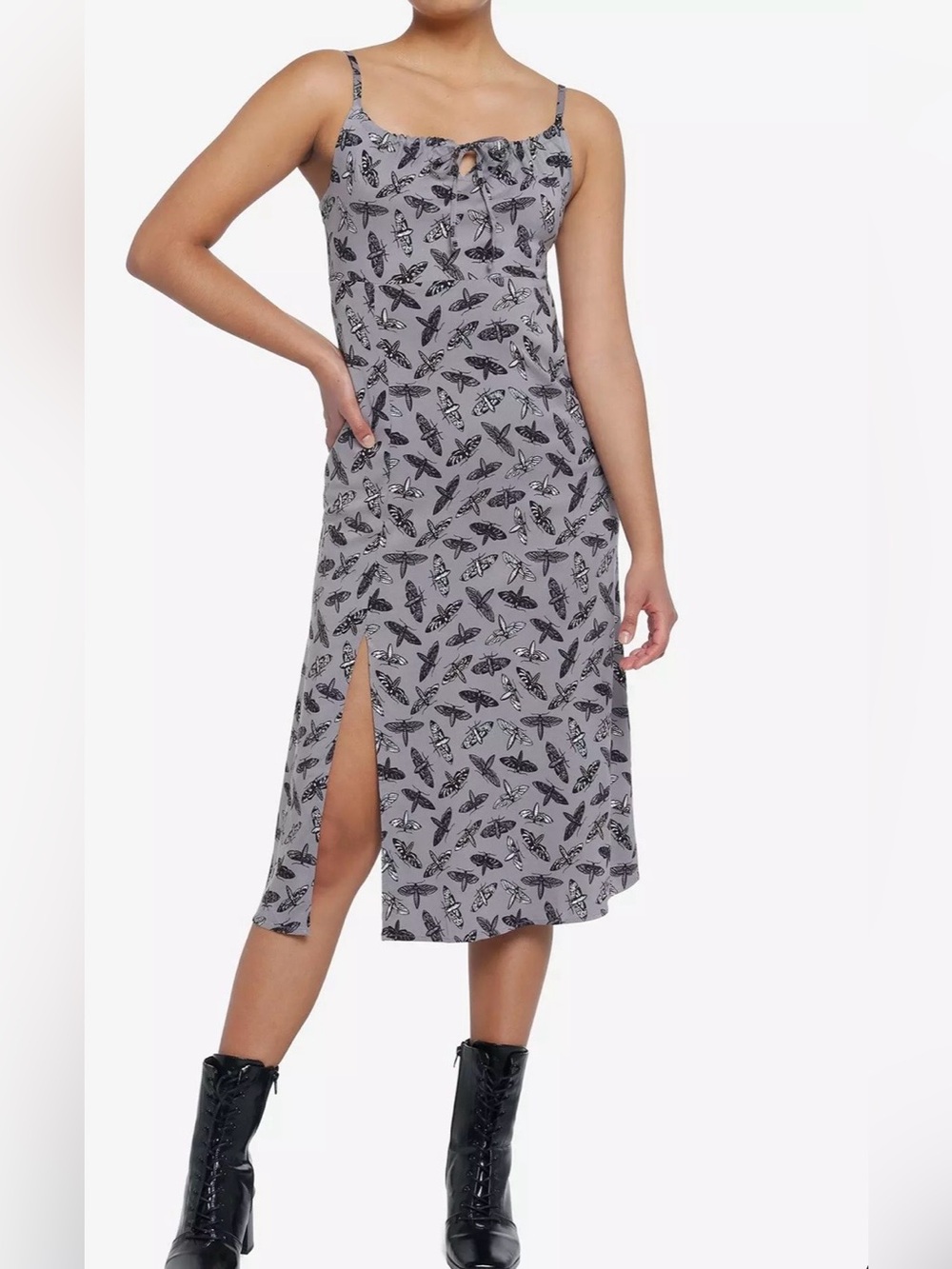 Hot Topic Moths Allover Print Midi Dress, SZ L (Junior) see measurements